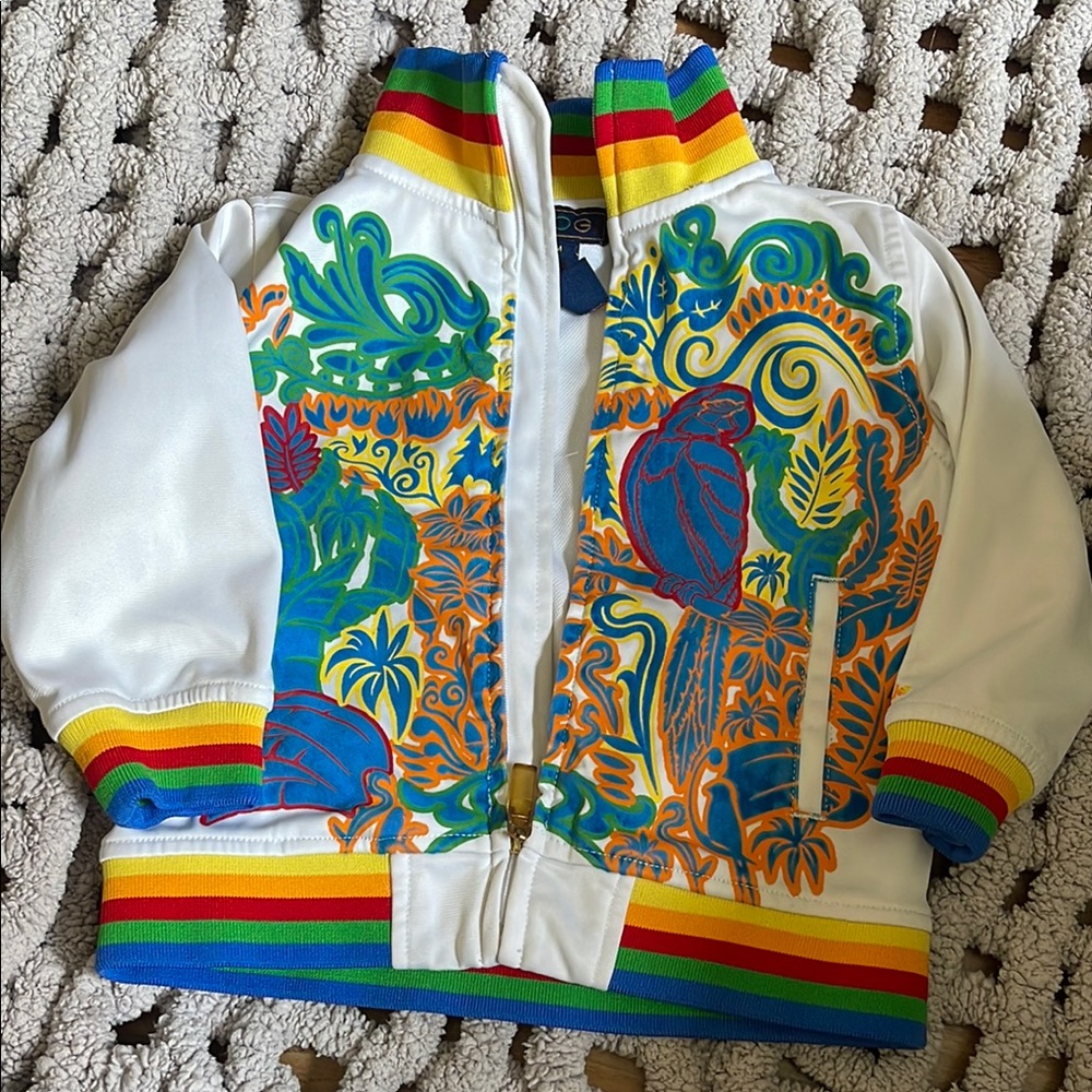 COOGI White and Blue Puffer Jacket with Artistic Design